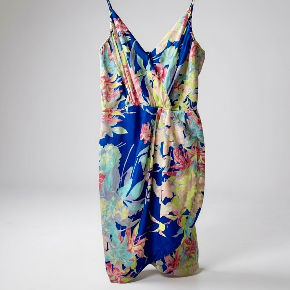 Yumi Kim Jayne Faux Wrap Blue Floral Silk Mini Dress